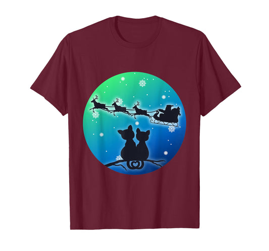 Christmas Santa Sleigh Reindeer Cats, Women Girls, Cat, Xmas T-Shirt