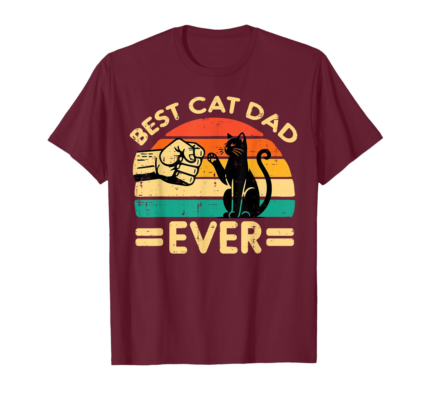 Best Cat Dad Ever Fist Bump Retro Fur Papa Fathers Day Men T-Shirt