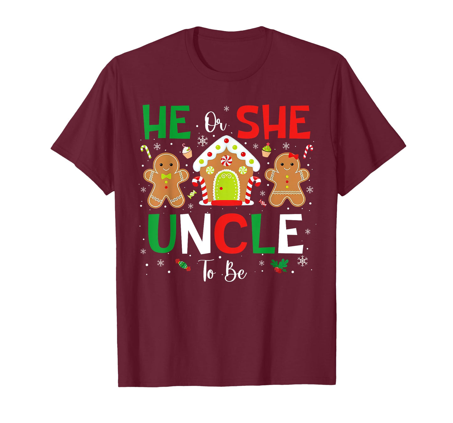 Gingerbread He or She Uncle To Be Christmas Gender Reveal T-Shirt
