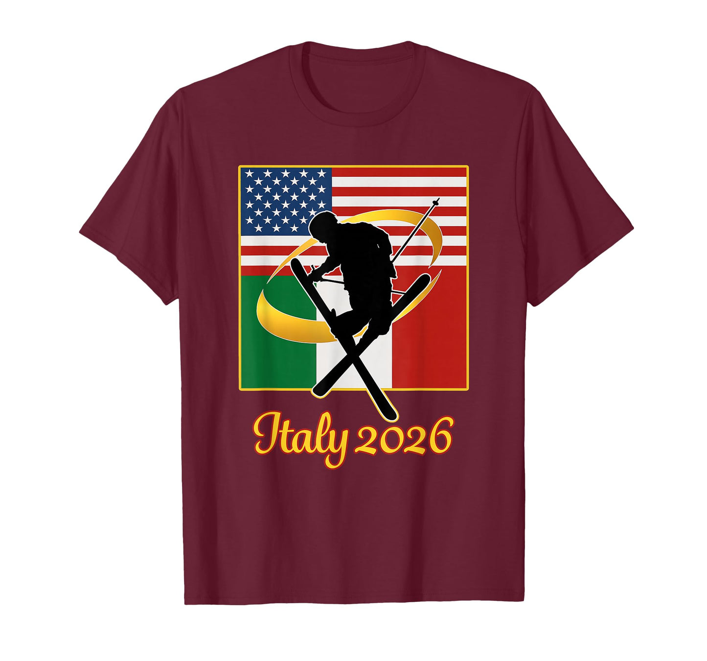 Italy 2026 Freestyle Skiing USA Italy Flags Winter Sports T-Shirt