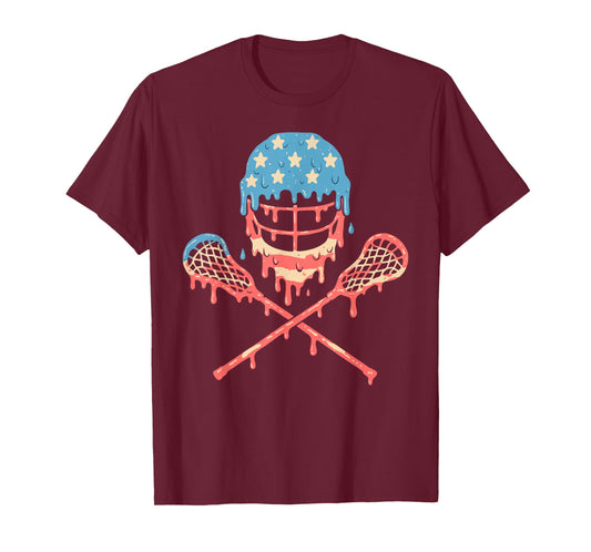 Lacrosse American Flag Drip Helmet Lax Sticks Ice Cream T-Shirt