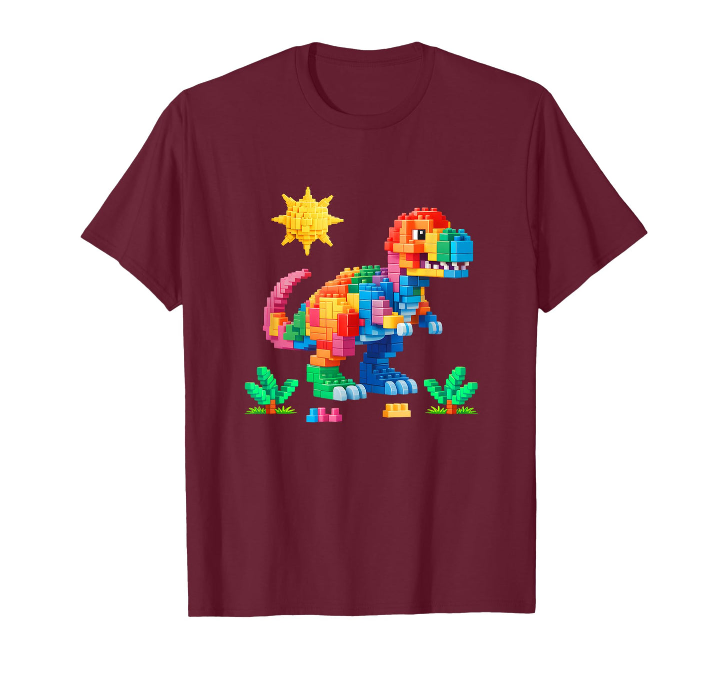 Building Bricks Builder Block Dinosaur T-Rex Boys Kids Men T-Shirt