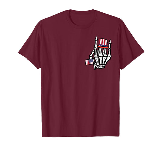 4th July Rock Hand Skeleton Pocket Patriotic Boys Kids Men T-Shirt