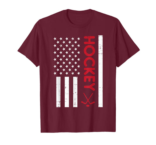 American Flag Red Ice Hockey Vintage Patriotic Player Goalie T-Shirt