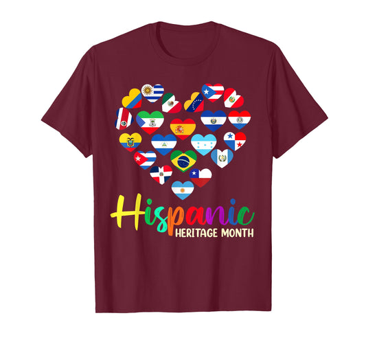 Happy National Hispanic Heritage Month All Countries Heart T-Shirt