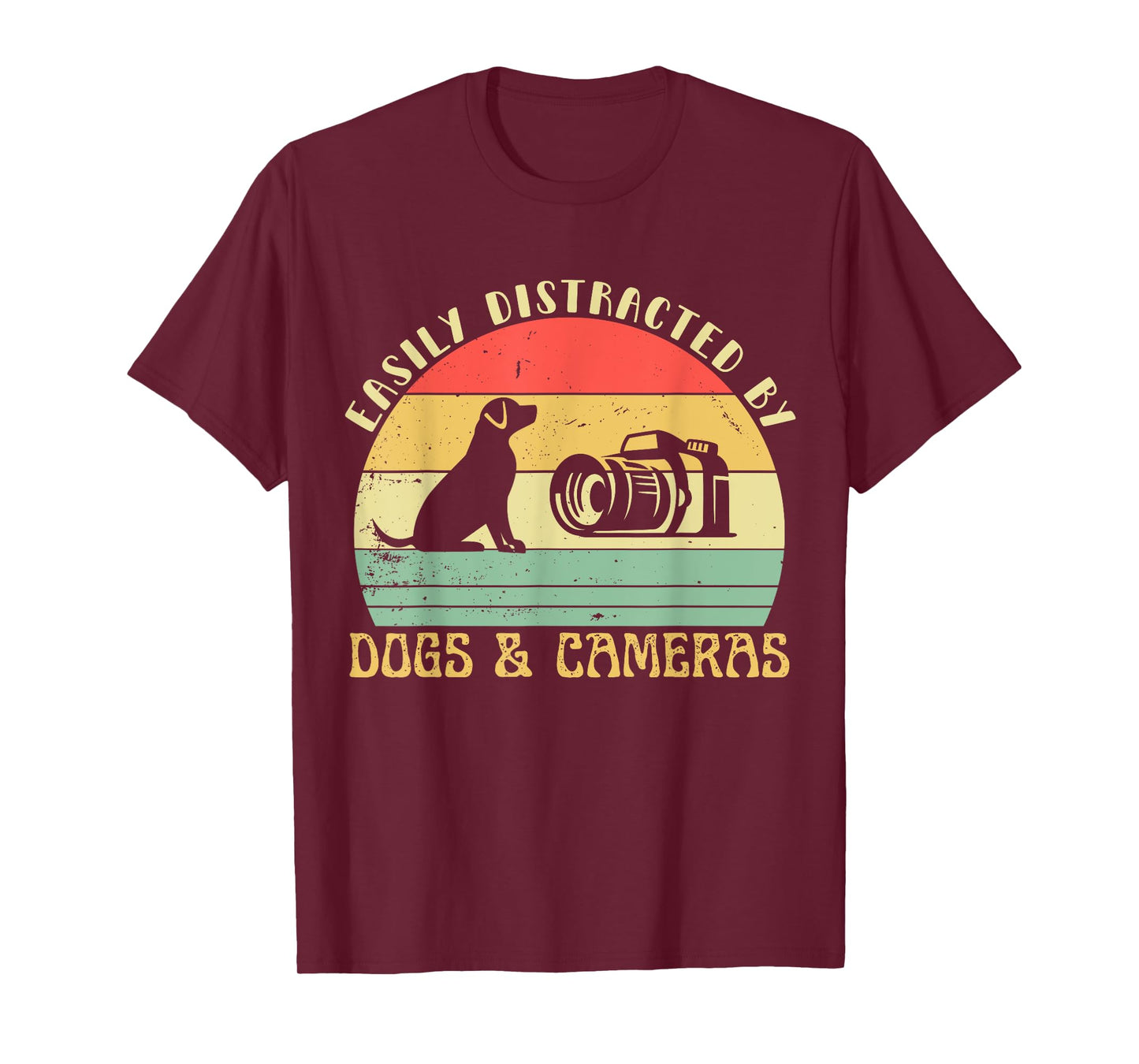 Easily Distracted By Cameras & Dogs Retro Funny Photographer T-Shirt
