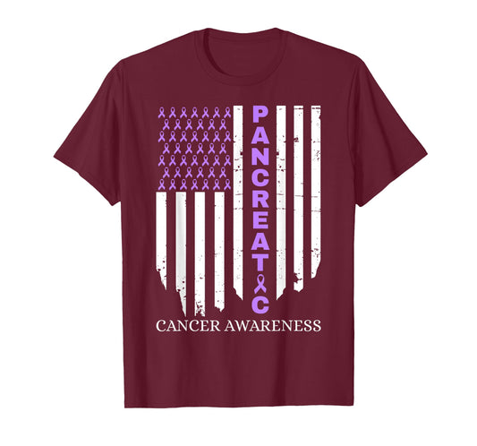 Pancreatic Cancer Awareness American Flag T-Shirt
