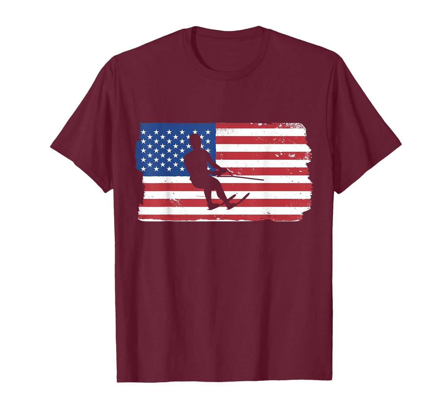 USA Waterskiing Patriotic American Flag Waterskiing T-Shirt