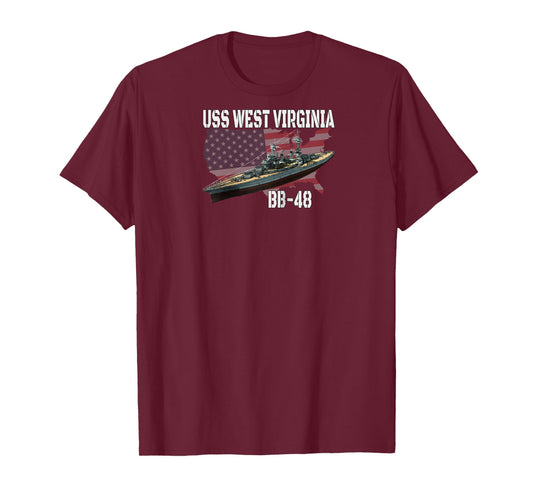 WW2 American Battleship USS West Virginia BB-48 Warships Raglan Baseball Tee