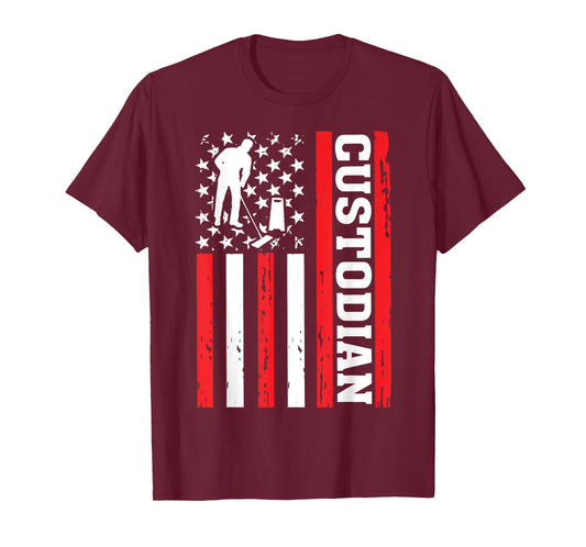 Custodian USA Flag Funny School Cleaning American Patriotic T-Shirt