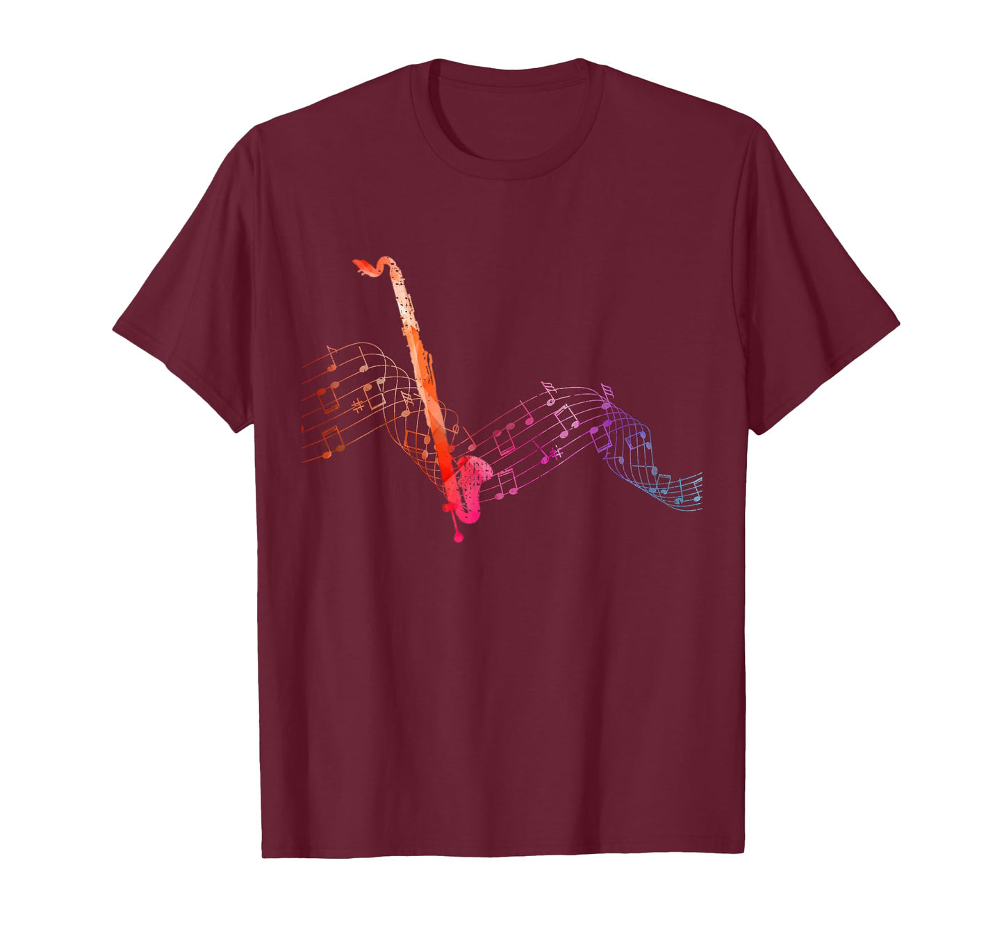 Colorful Bass Clarinet on Music Sheet Contrabass Clarinetist T-Shirt