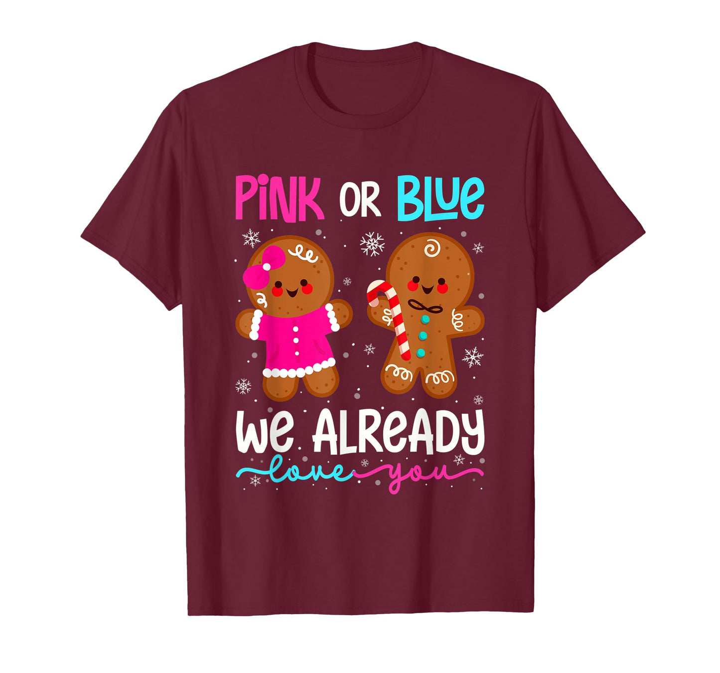 Cute Gingerbread Gender Reveal Funny Pink Or Blue Love You T-Shirt