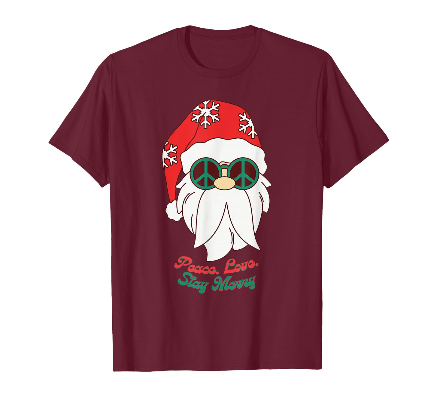 Hippie Santa Groovy Peace Sign Funny Christmas T-Shirt