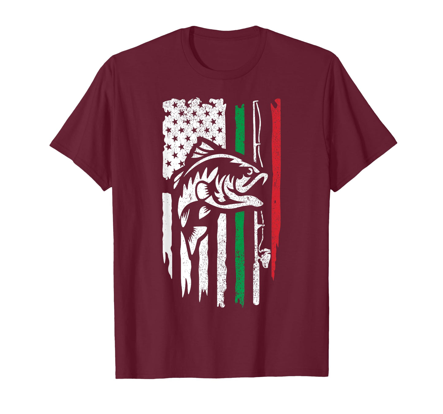 American Italian Bass Fishing Flag For Fisherman Italy USA T-Shirt