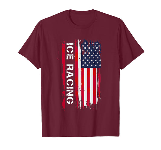 Ice Racing USA Flag Mens & Women Gift T-Shirt