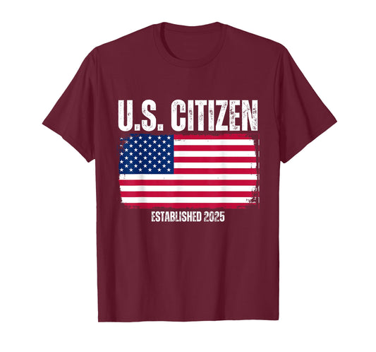 New US Citizen Est. 2025 Vintage Distressed American Flag T-Shirt