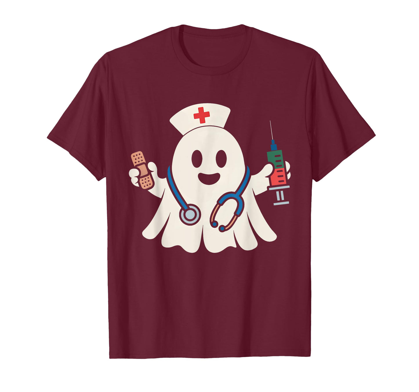 Cute Ghost Nurse Women Scrub Top Nursing Halloween Costume T-Shirt