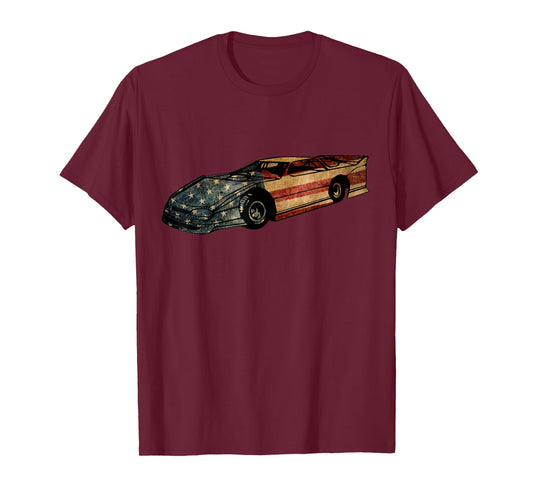 Late Model Dirt Track Racing American Flag Vintage Looking T-Shirt