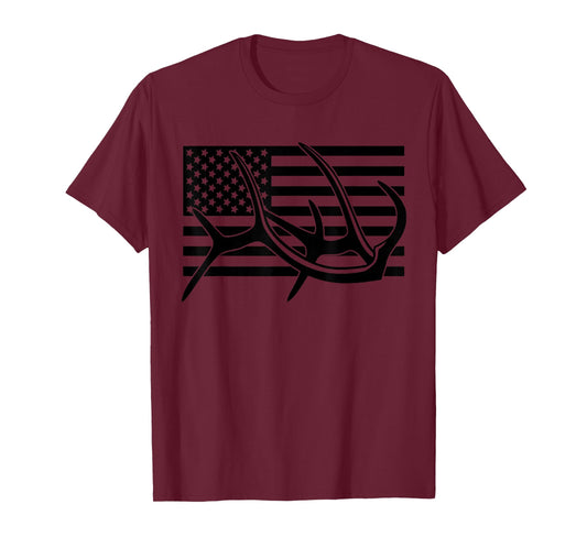 BASBO American Flag Outdoor Antlers Elk Deer T-Shirt