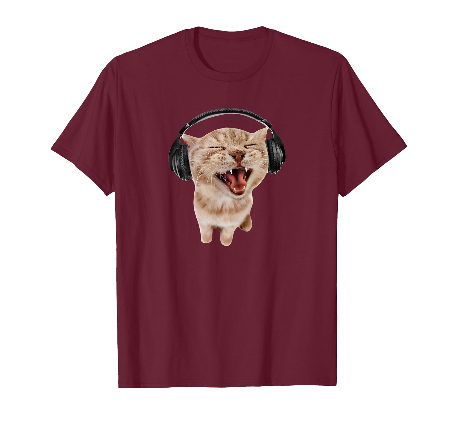 Cat With Headphones Meme Men Women Girls Kids T-Shirt