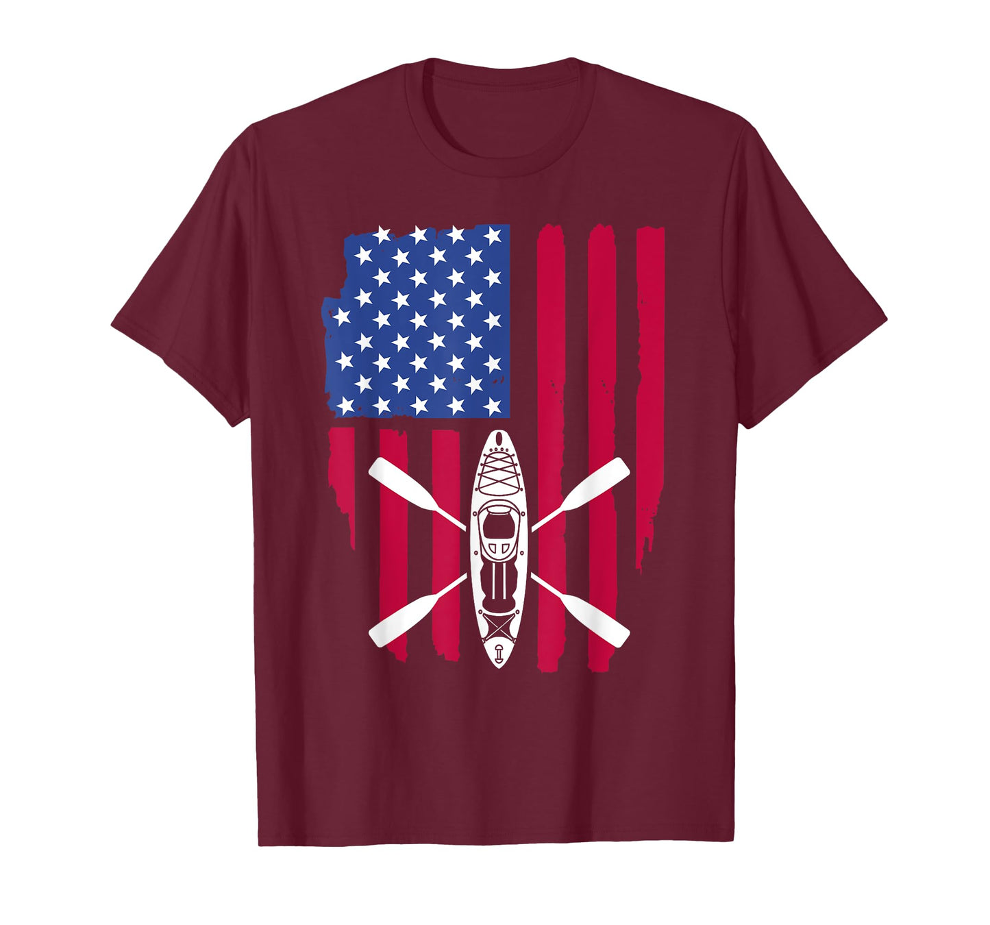 Cool Kayaking For Men Women Kayak Fishing USA American Flag T-Shirt