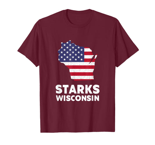 Distressed Patriotic USA Flag Starks, Wisconsin Women Men T-Shirt
