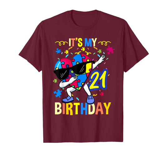 Its My 21st Birthday Dabbing Autism Puzzle T-Shirt