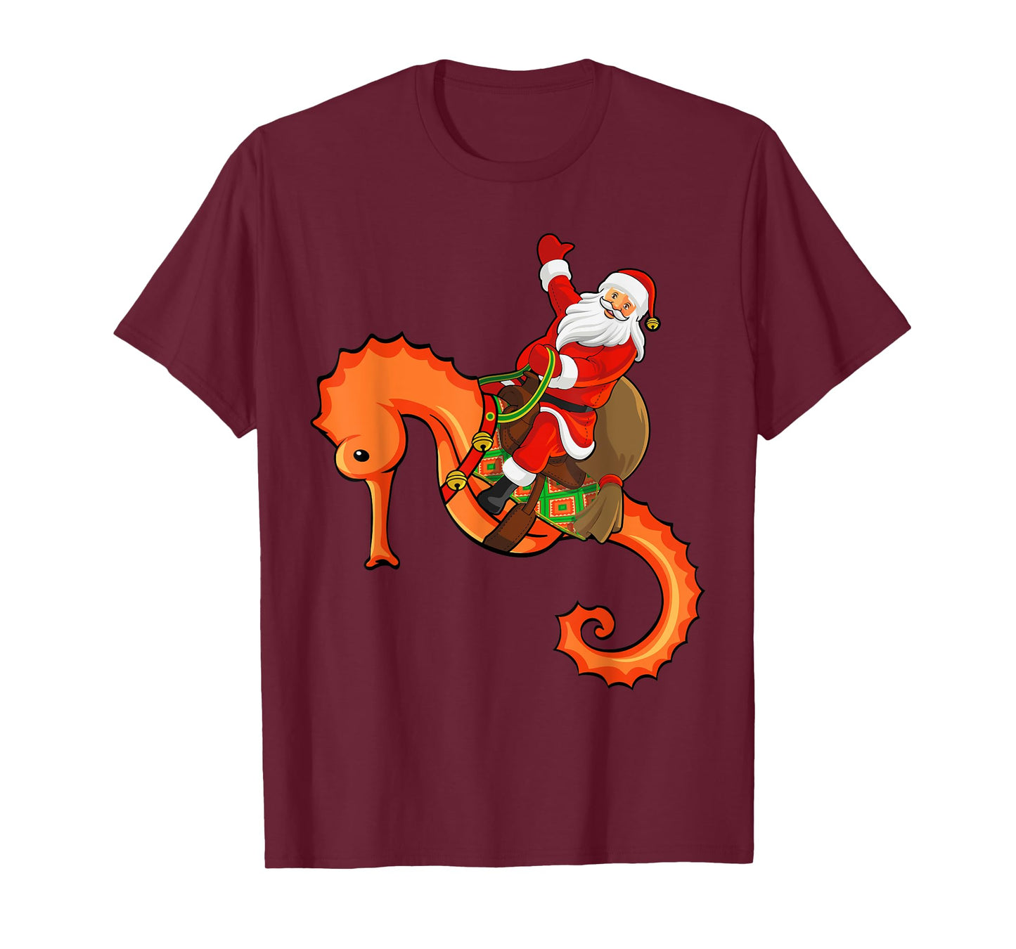 Funny Seahorse Fish Lover Santa Riding Seahorse Christmas T-Shirt