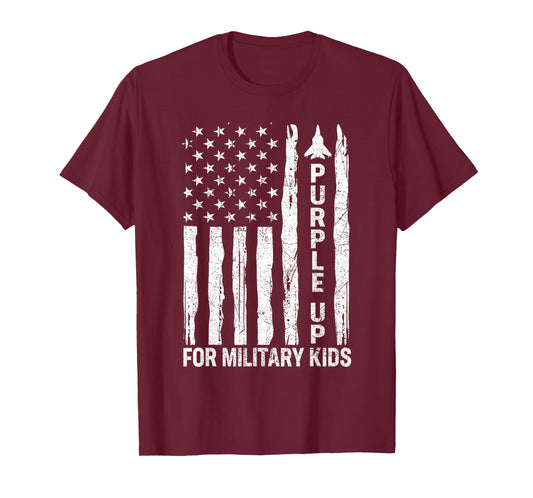 Purple Up For Military Kids Military Child Month USA Flag T-Shirt