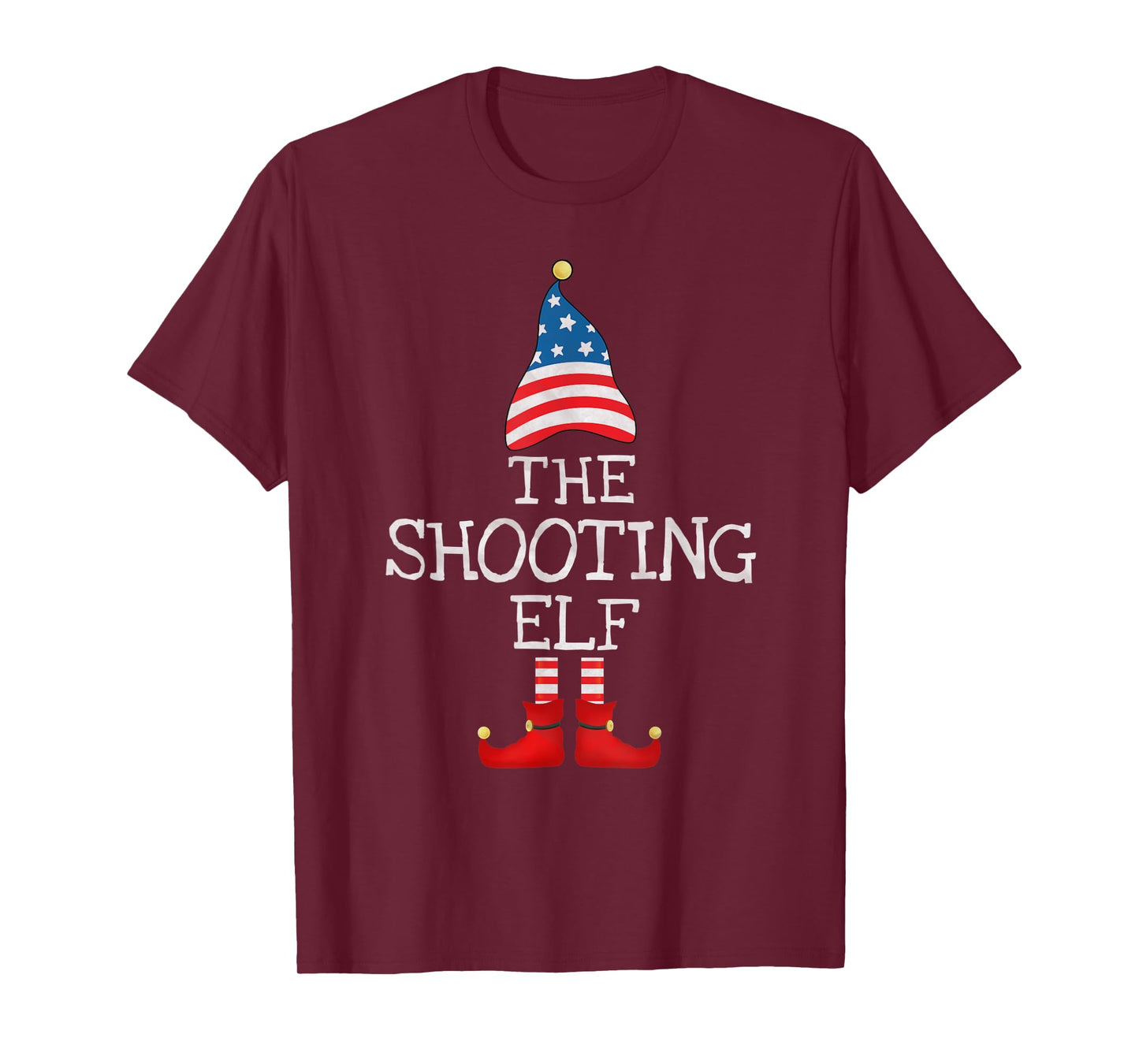USA Flag Xmas The Shooting Elf Funny Matching Christmas Elf T-Shirt