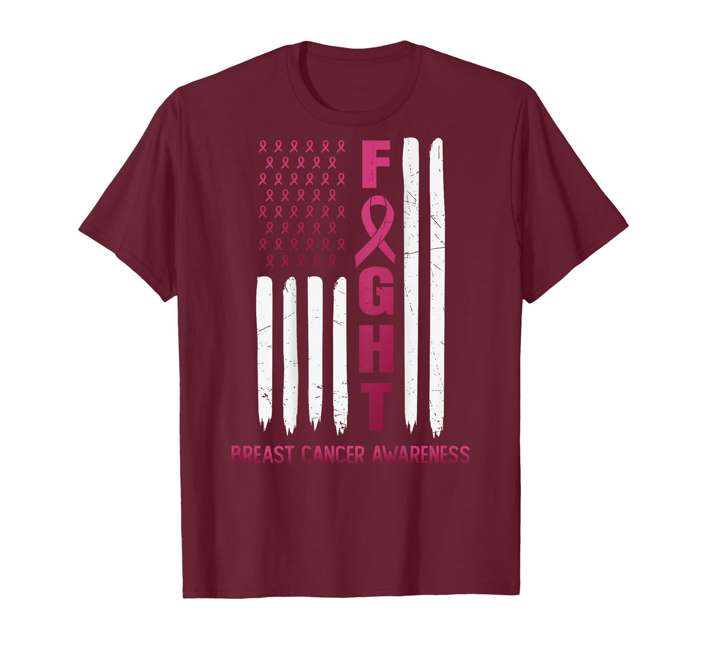 Fight USA FLAG on the BACK Breast Cancer Awareness T-Shirt