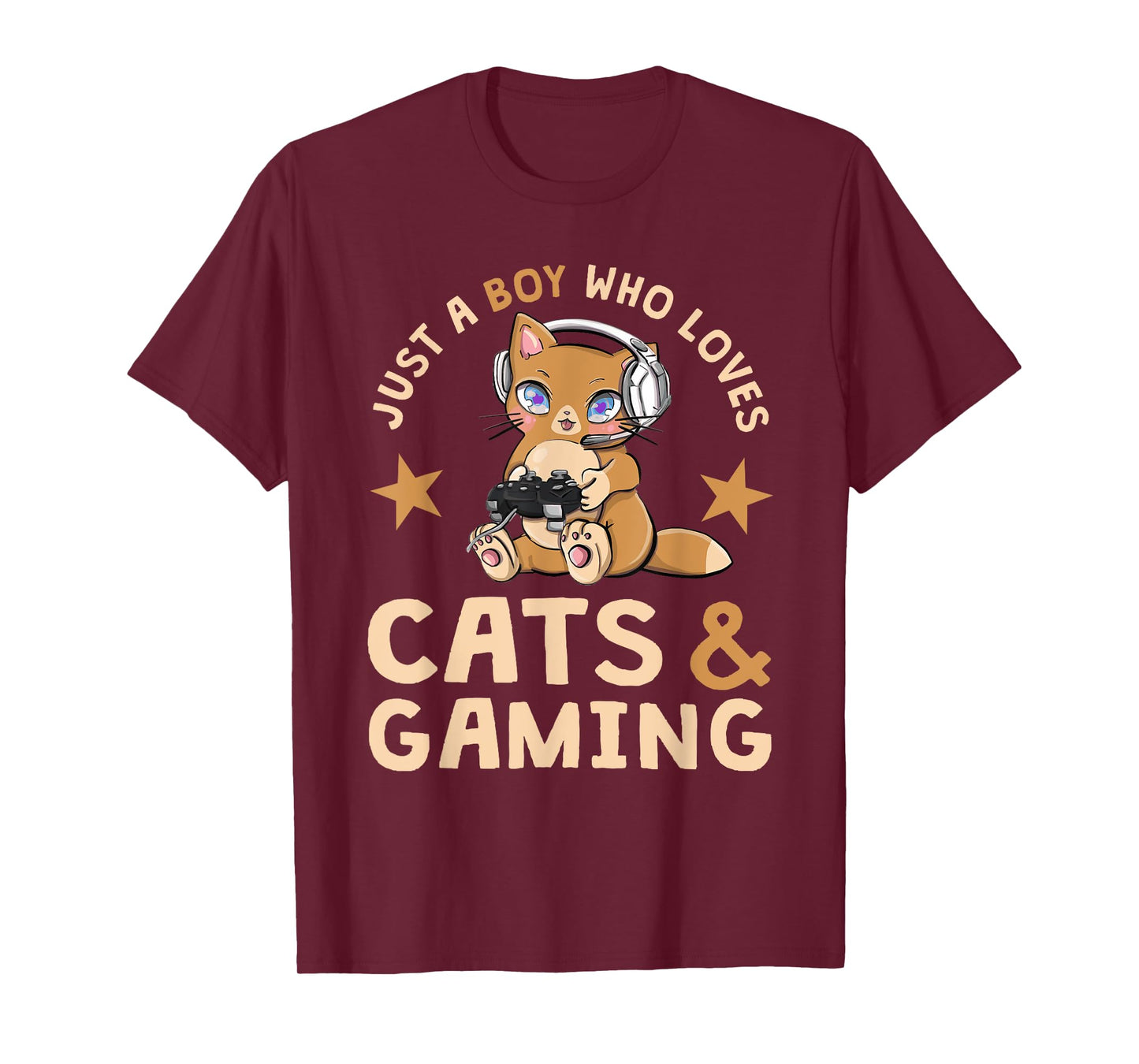 Just A Boy Who Loves Cats and Gaming Cute Gamer Cat T-Shirt