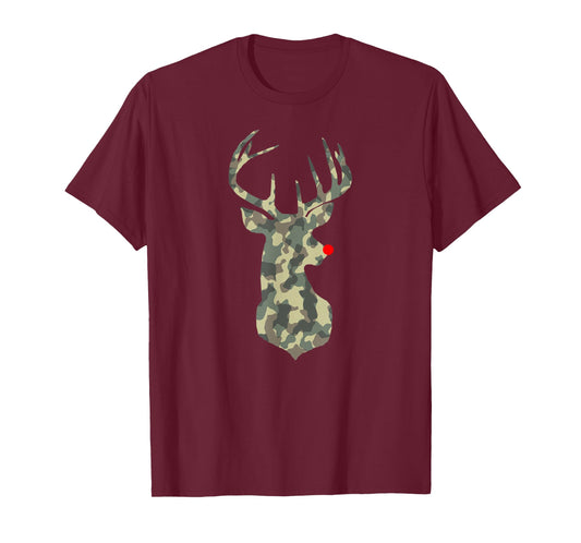 Christmas Holiday Rudolf Reindeer Red Nose camo hunting T-Shirt