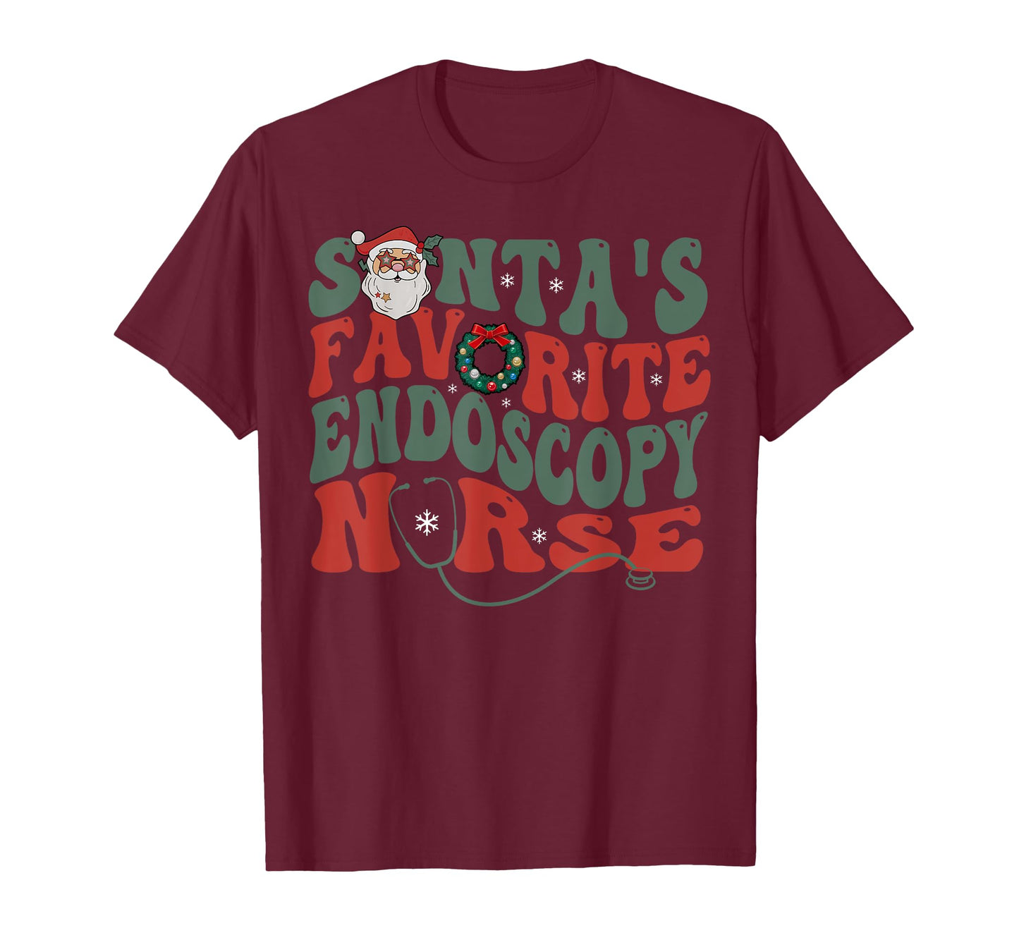 Retro Santa's Favorite Endoscopy Nurse GI Gastro Nurse Xmas T-Shirt