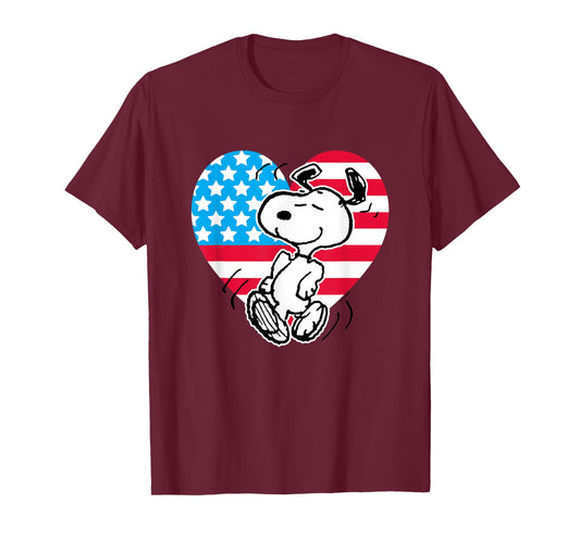 Peanuts - Snoopy USA Flag Heart T-Shirt