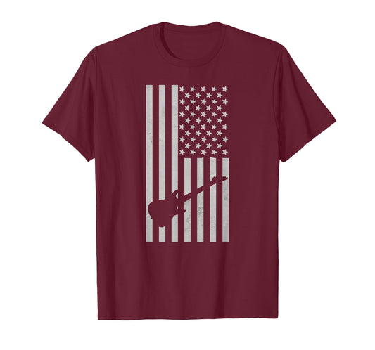 American Flag Electric Guitar Monochrome Patriotic Musician T-Shirt