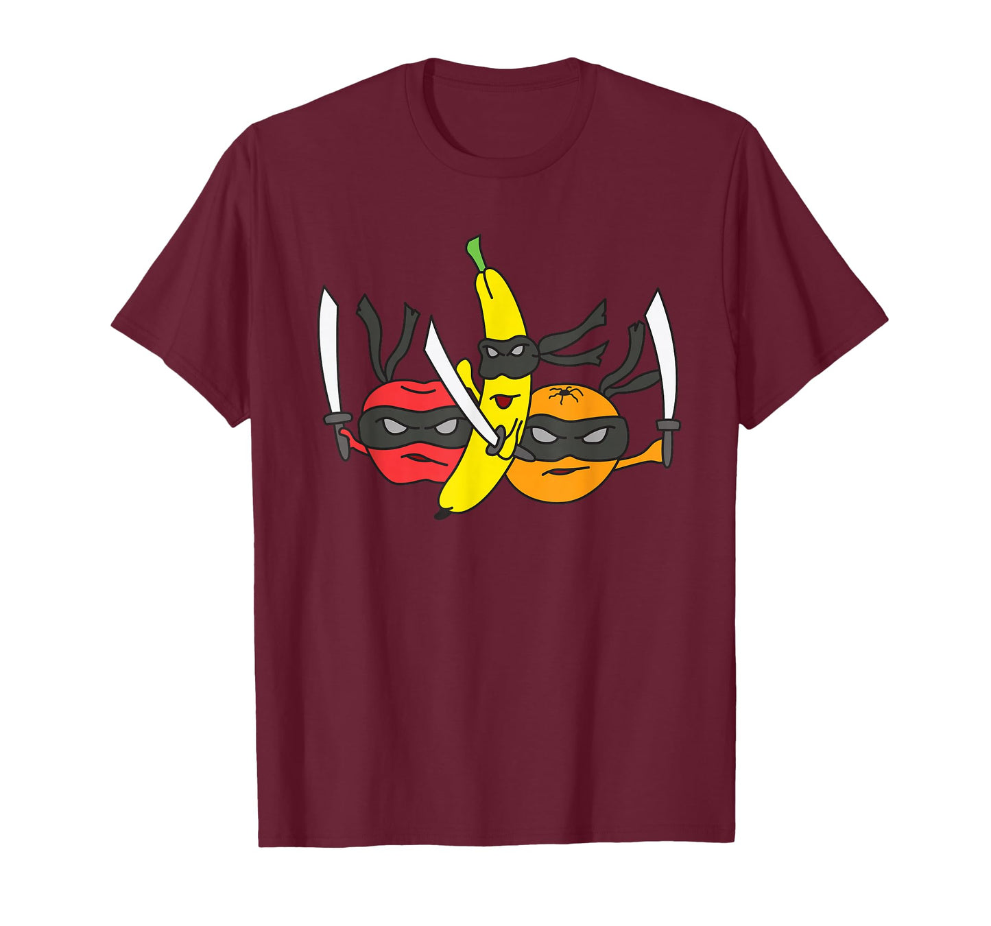 Fruits Fight Against Ninja Swords Cartoon Graphic T-Shirt