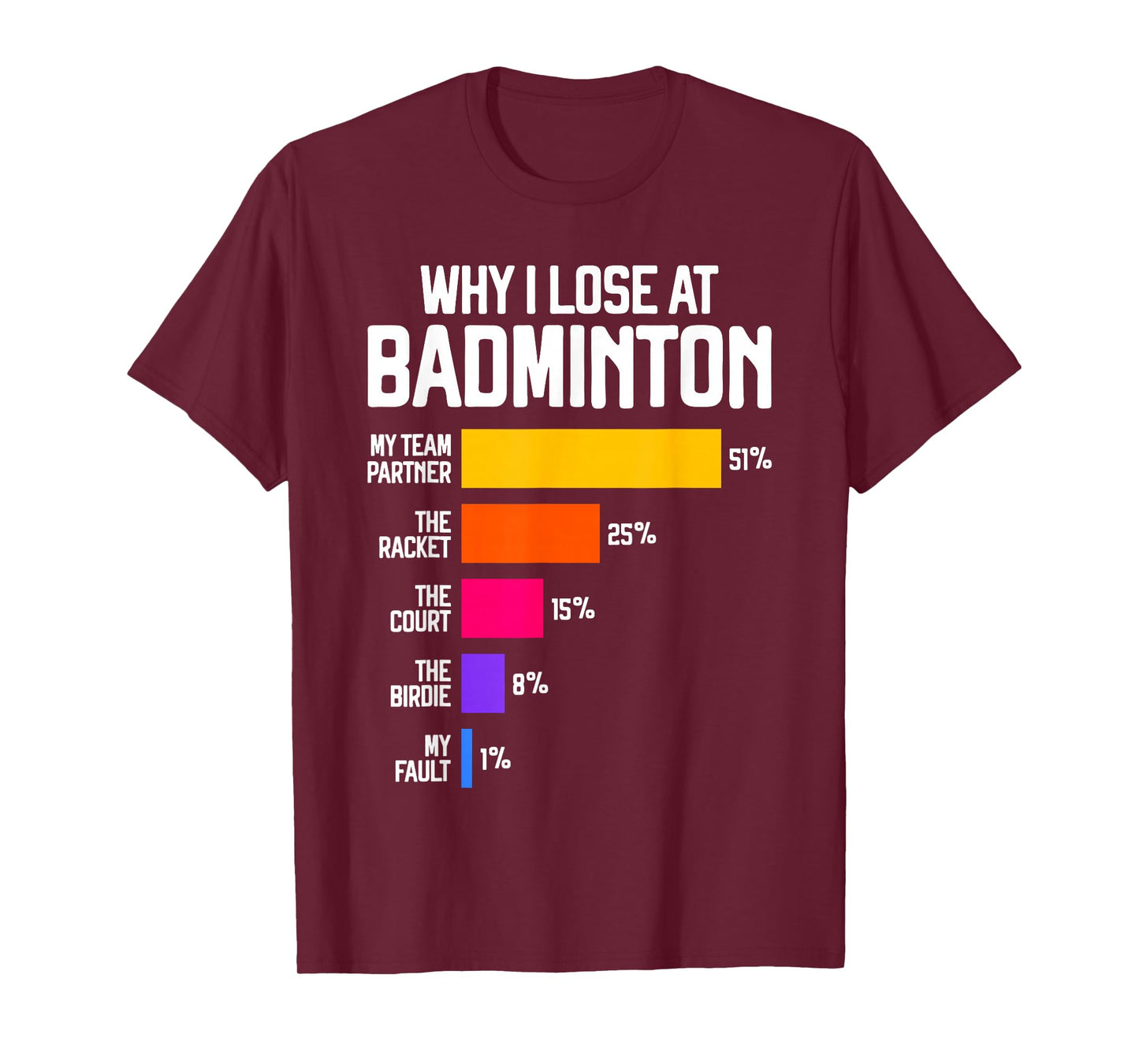 Why I Lose at Badminton Funny Excuses Shuttlecock Birdie T-Shirt