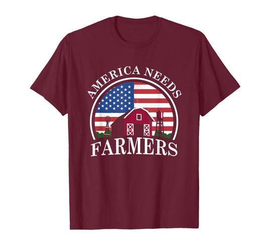America Needs Farmers | American US Flag | Tractor T-Shirt