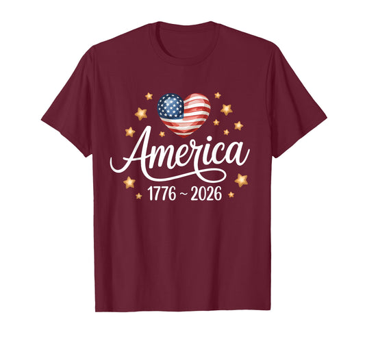 Pretty Flag Heart 1776 2026 July 4th 250th Birthday T-Shirt