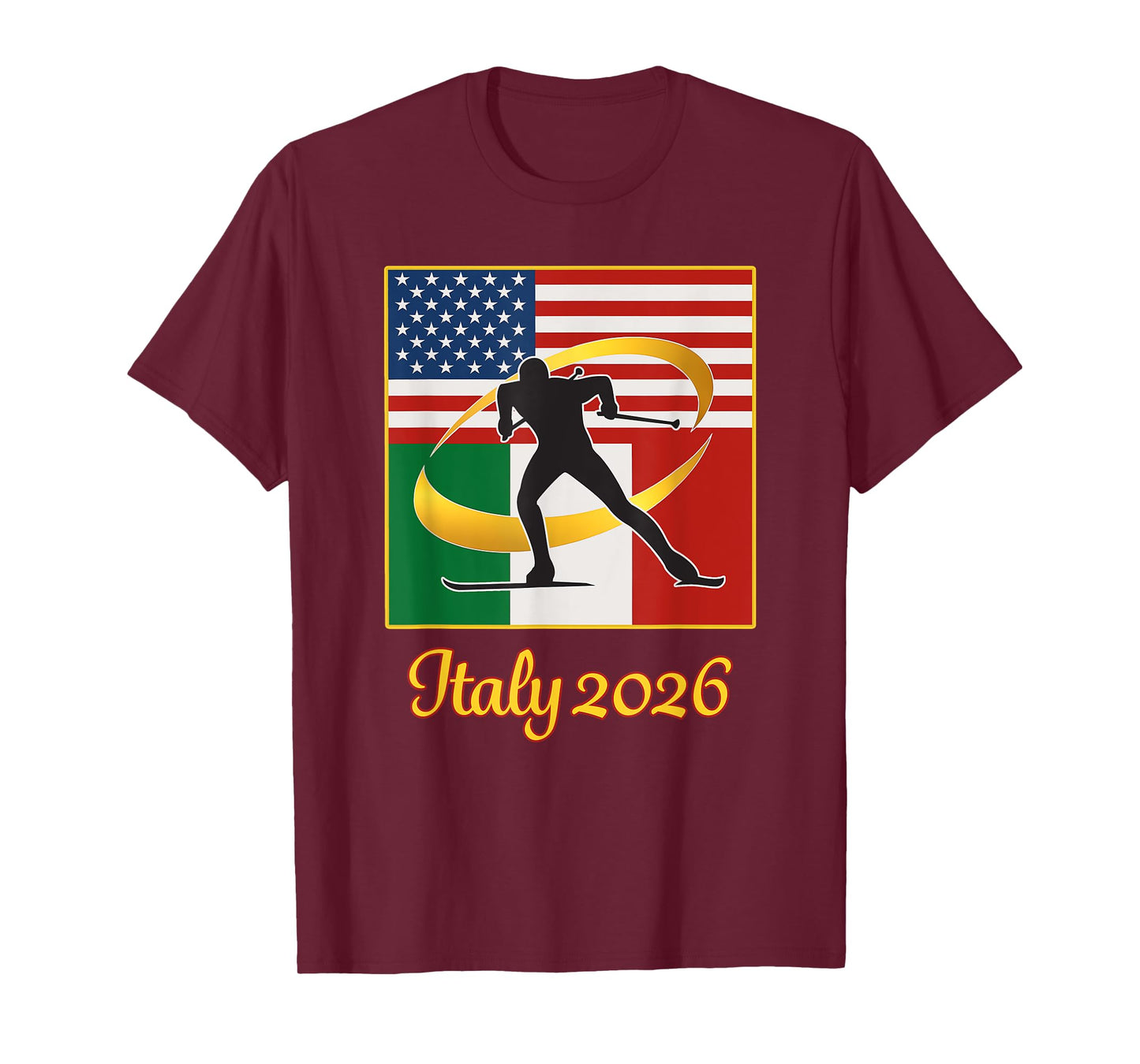 Italy 2026 Cross-Country Skiing USA Italy Flags Winter Sport T-Shirt
