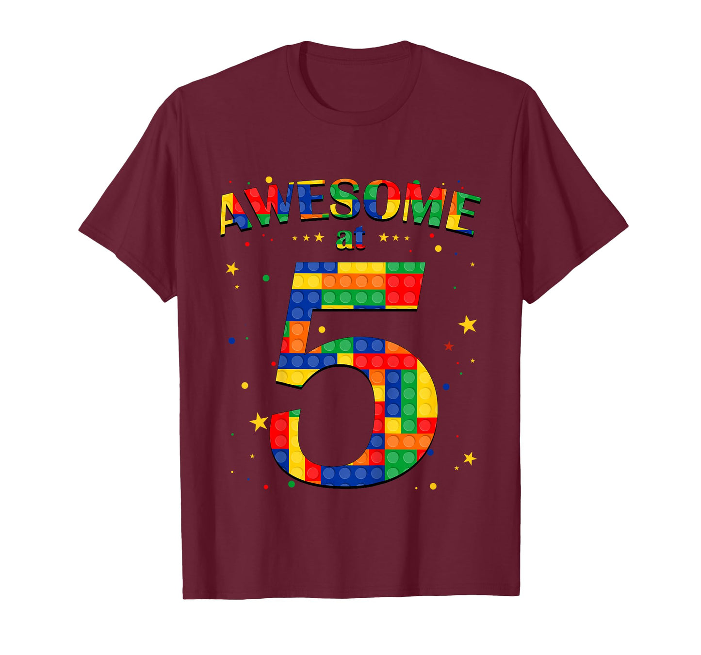 Building Blocks Bricks Awesome at 5 Years Old Birthday Boy T-Shirt