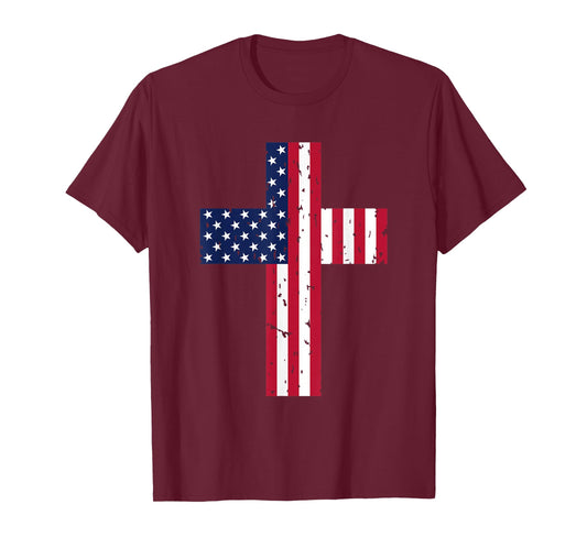 Cross USA Flag Christian Religious US America Faith Graphic T-Shirt