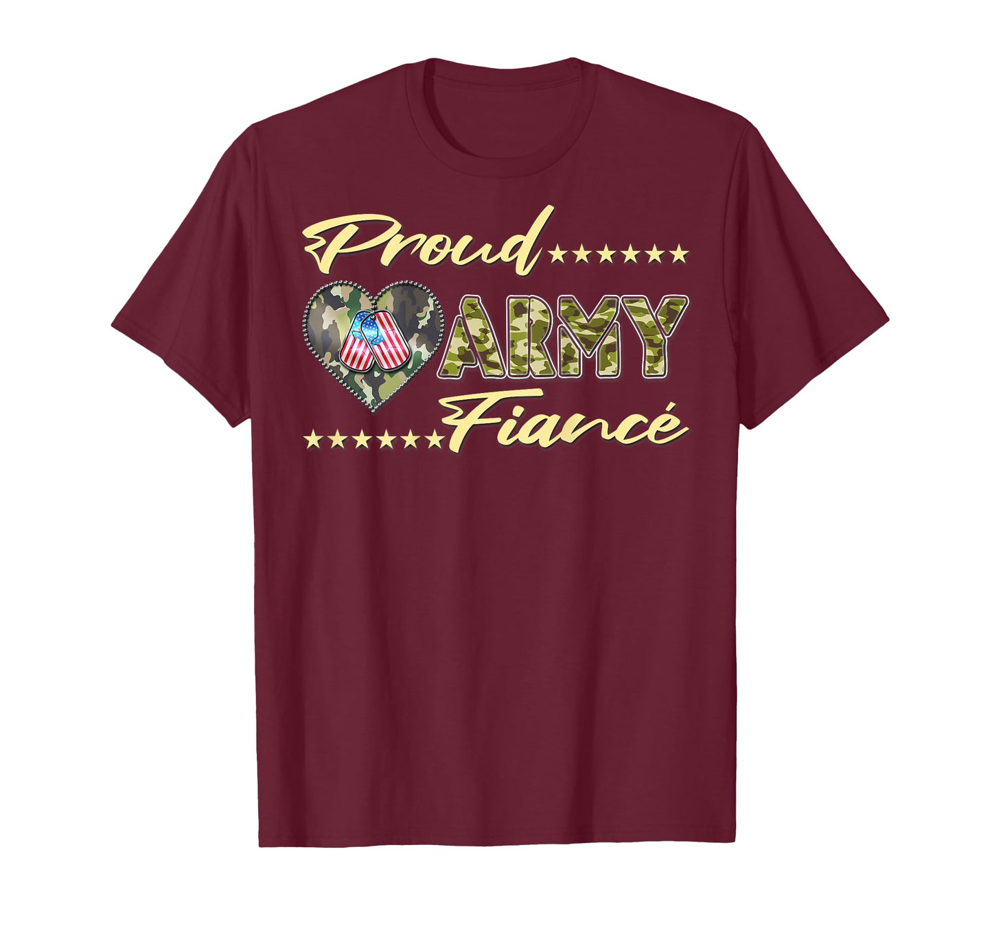 Mens Proud Army Fiance US Flag Dog Tag Heart Military Lover Gifts T-Shirt