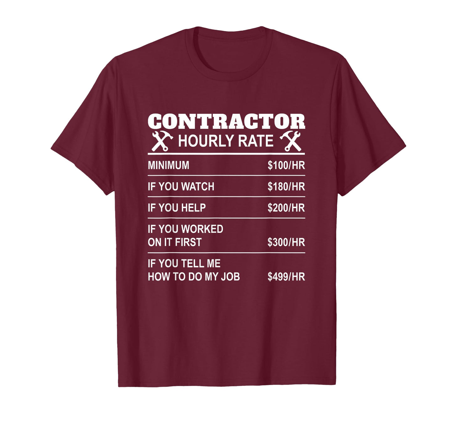 Contractor Hourly Rate Funny Constructor Repairmen Employees T-Shirt