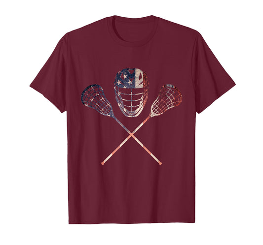 Vintage Lacrosse American Flag Lax Helmet Sticks 4th Of July T-Shirt