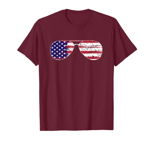 American Flag Sunglasses Distressed T-Shirt