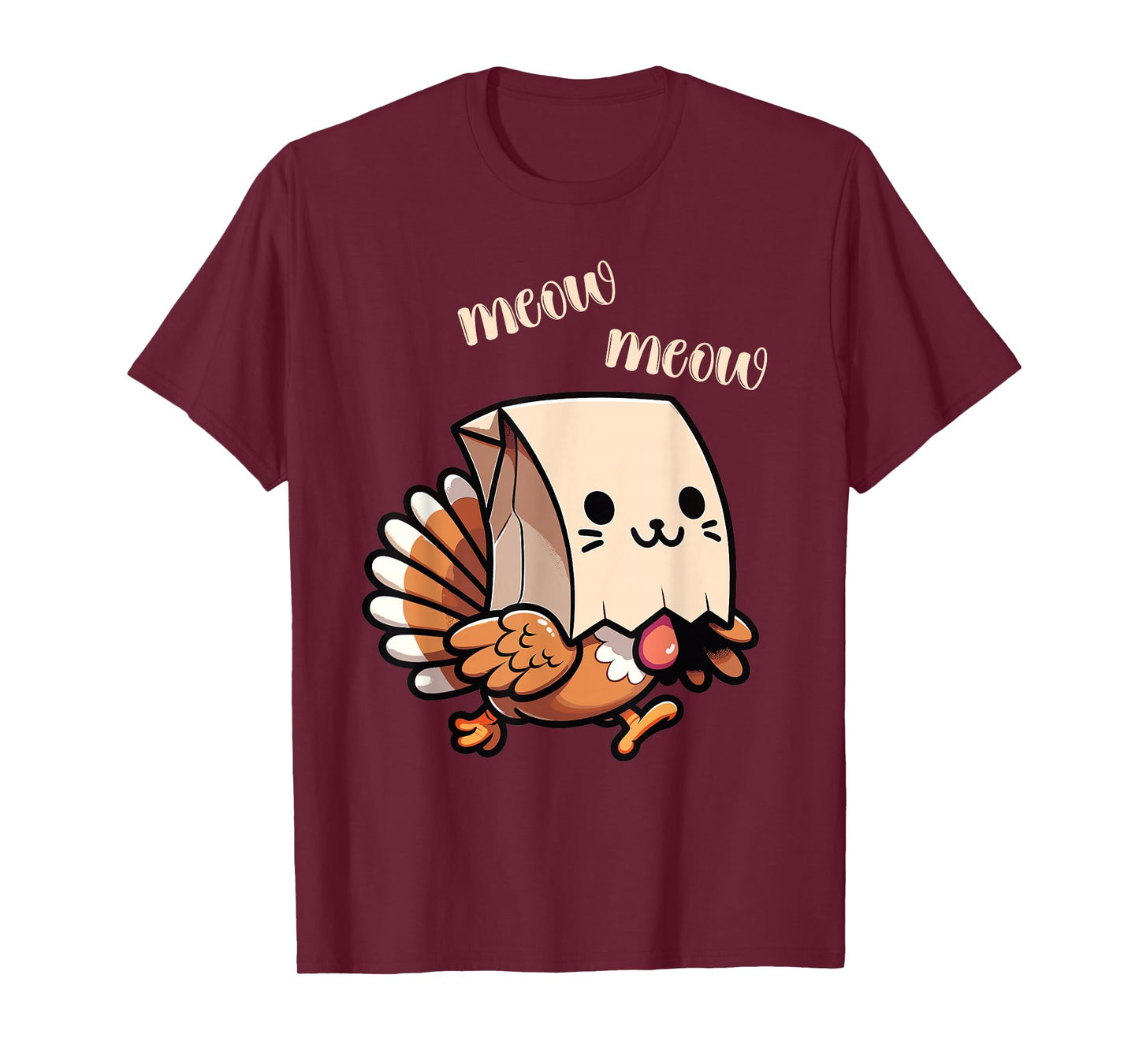 Funny Thanksgiving Fake Cat Meow with Turkey Men Women Kids T-Shirt