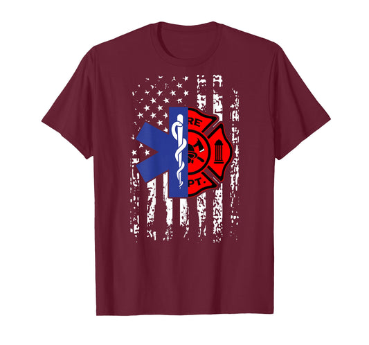 EMT Firefighter Shirt Firefighter American Flag Back Print Women Girls Kids Men T-Shirt