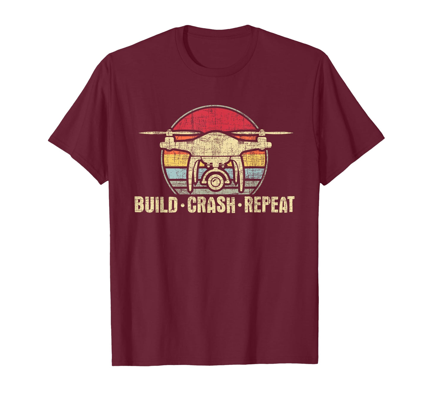 Funny Drone Shirts - Build Crash Repeat - Drone Pilot Quadcopter FAA Certified Unisex-Adults Black T-Shirt